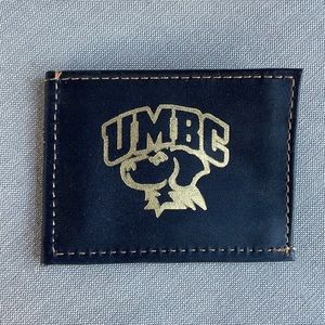UMBC University of MD Baltimore Campus embossed leather front pocket wallet